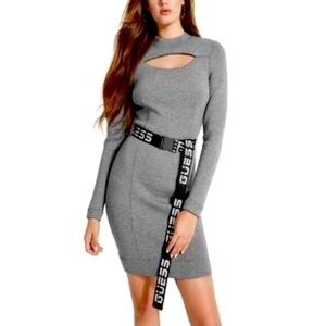 Guess Women's Charlize Belted Cutout Dress Gray Size Small